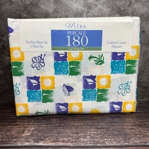 Ultra Percale 180 Cal King 4 Piece Sheet Set Island Pattern